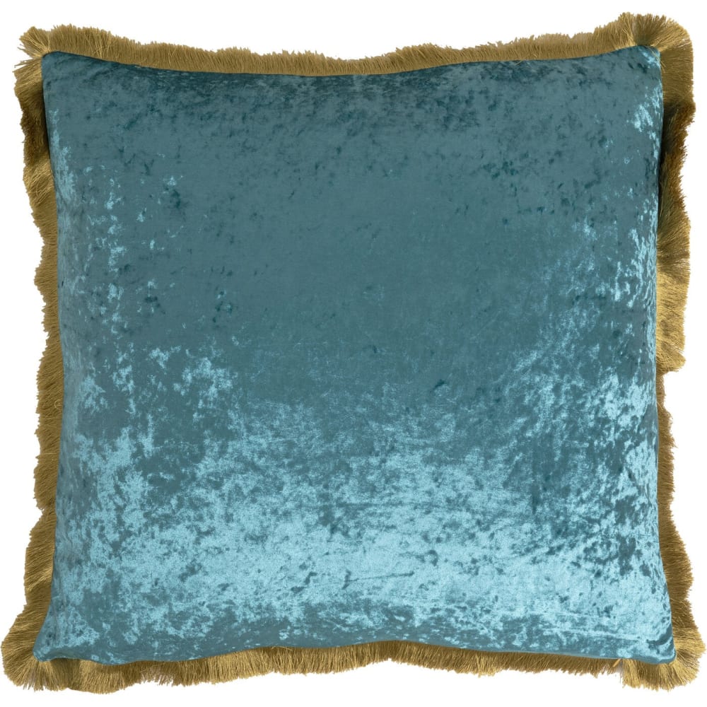Kare Design Kissen in Samt-Optik mit Fransen, blau, 55x55cm style classic chic - Samt