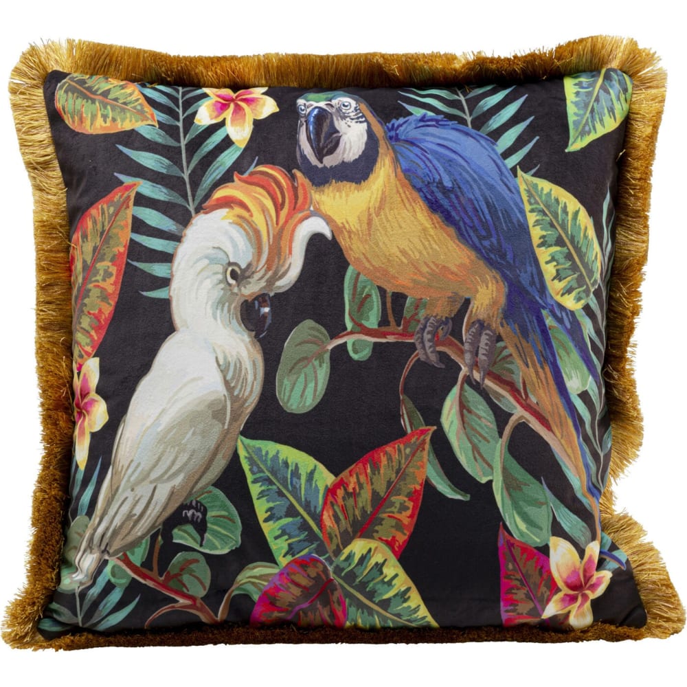 Kare Design Kissen mit Vögeln und Fransen, mehrfarbig, 45x45cm style modern - Samt