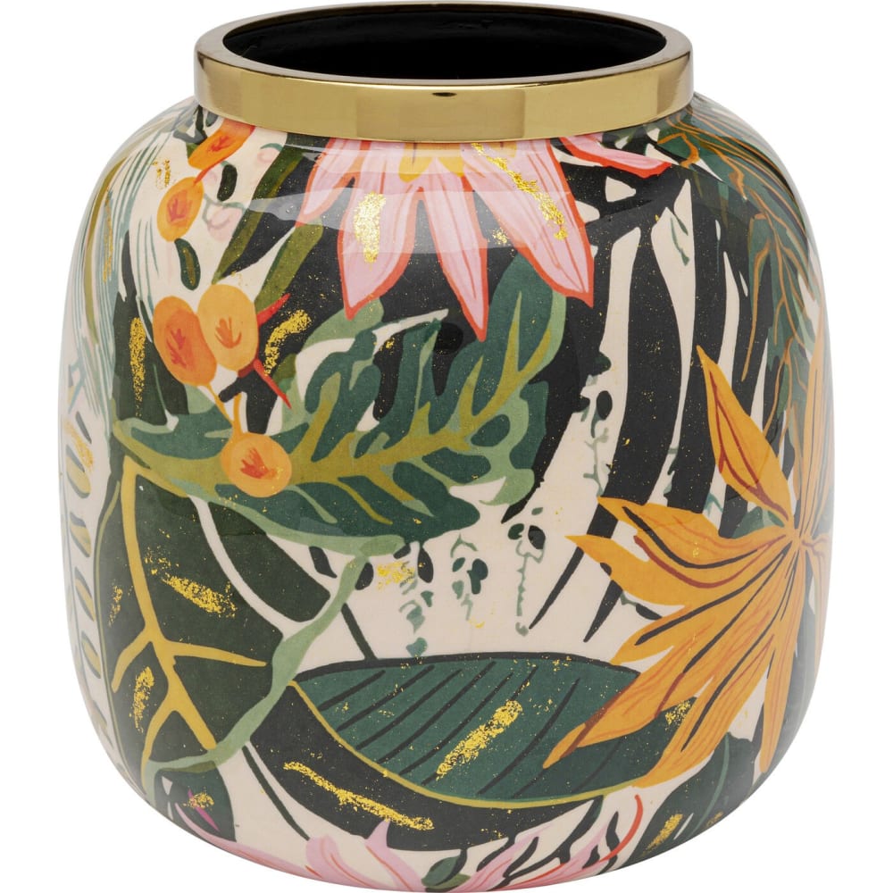 Kare Design Vase mit Dschungel-Motiv aus Stahl, mehrfarbig, H17cm style modern Grün Stahl
