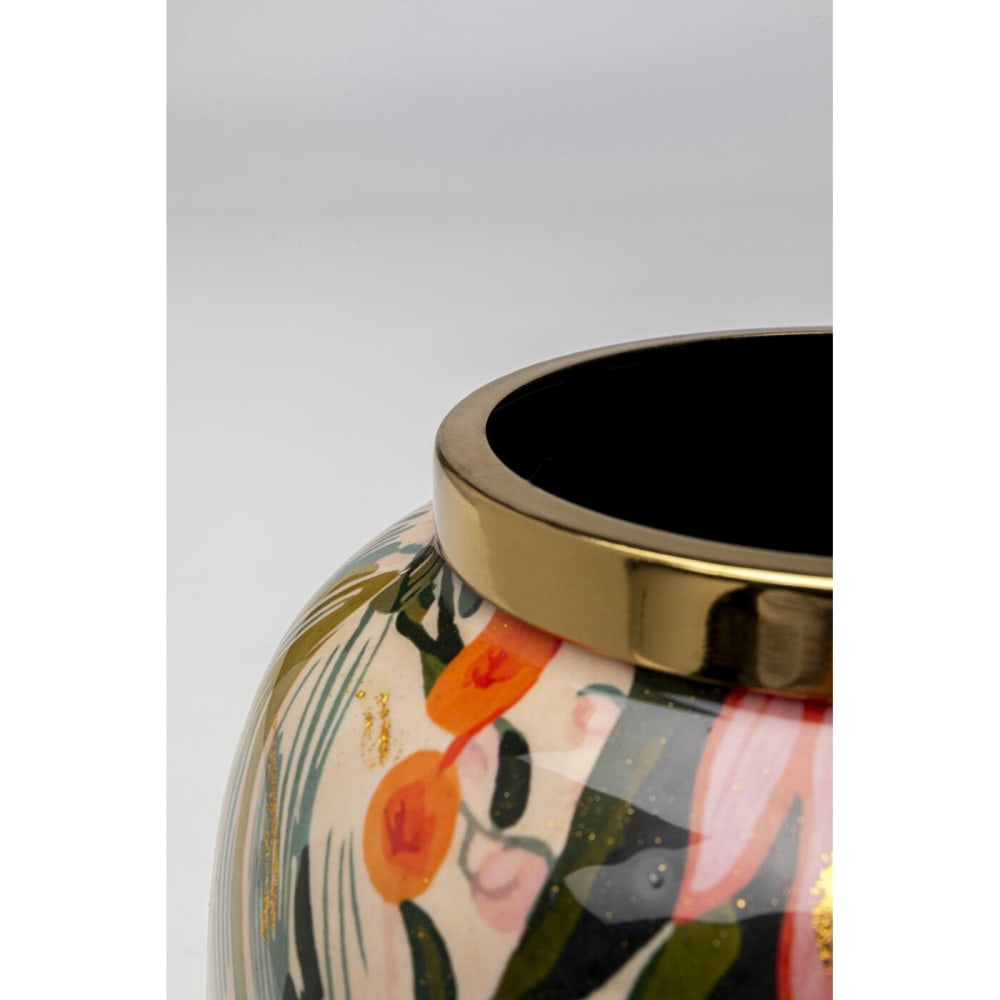 Vase mit Dschungel-Motiv aus Stahl, mehrfarbig, H17cm - Maisons