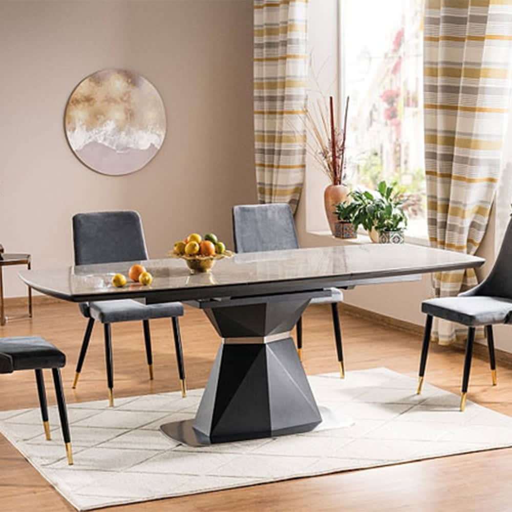 Esstisch ausziehbar aus MDF, Stahl & Keramik, 160-210x76x90cm,