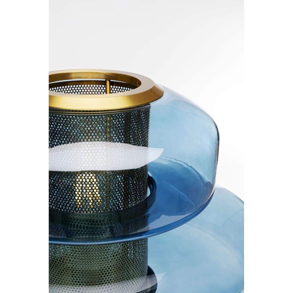 Tischleuchte aus Glas und Stahl, blau und gold, H51cm - Maisons
