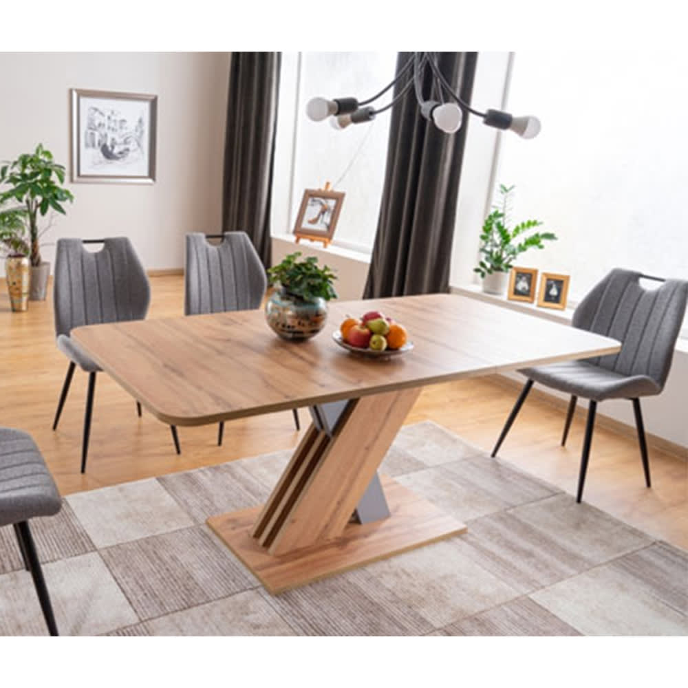 Esstisch ausziehbar aus Spanplatte, 140-180x85x76cm, braun / grau