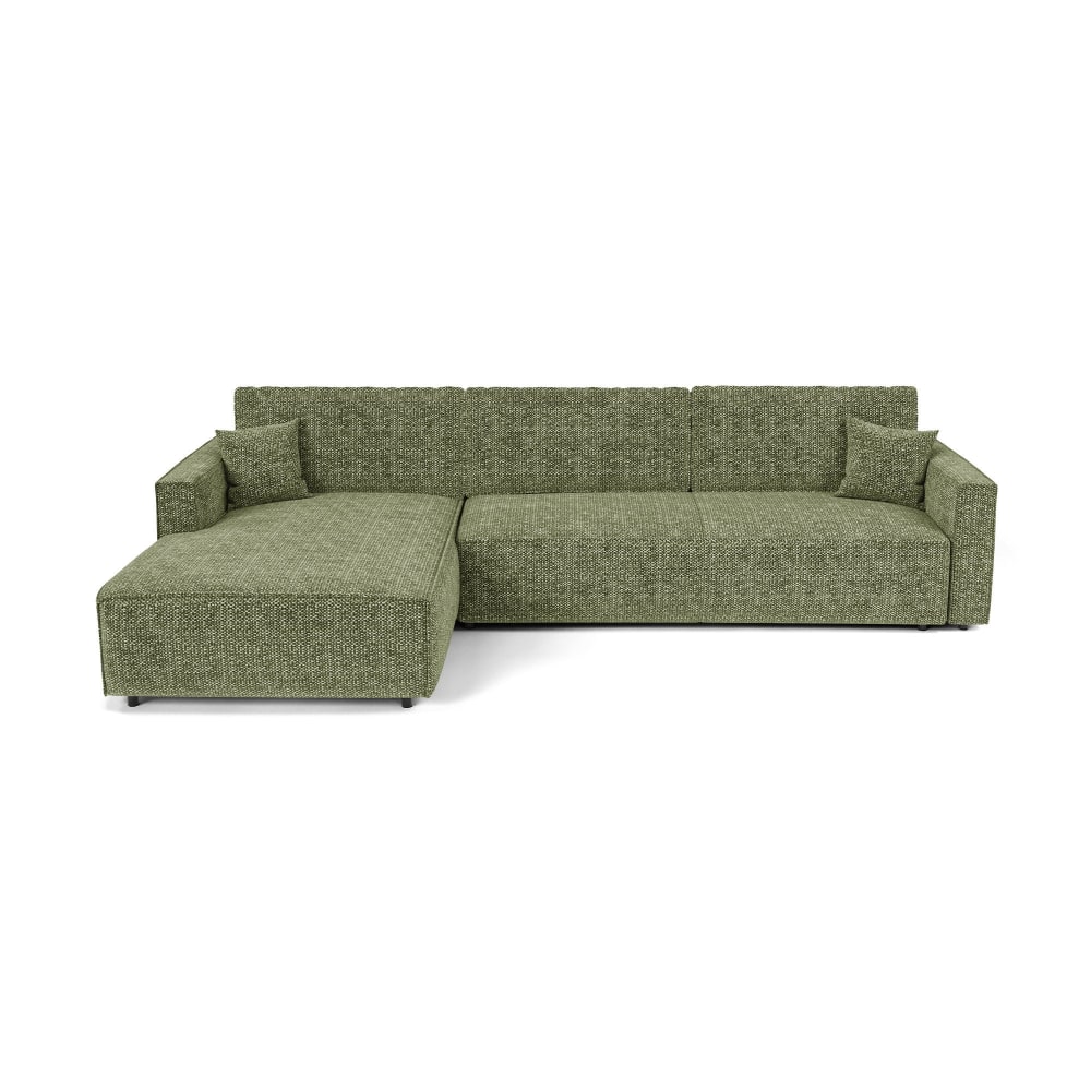Canapé coffre angle gauche convertible 3 places tissu tweed vert