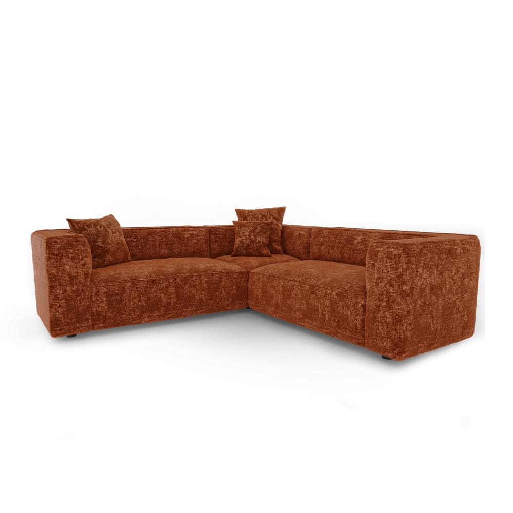 Canapé d'angle symétrique 5 places en velours gaufré terracotta