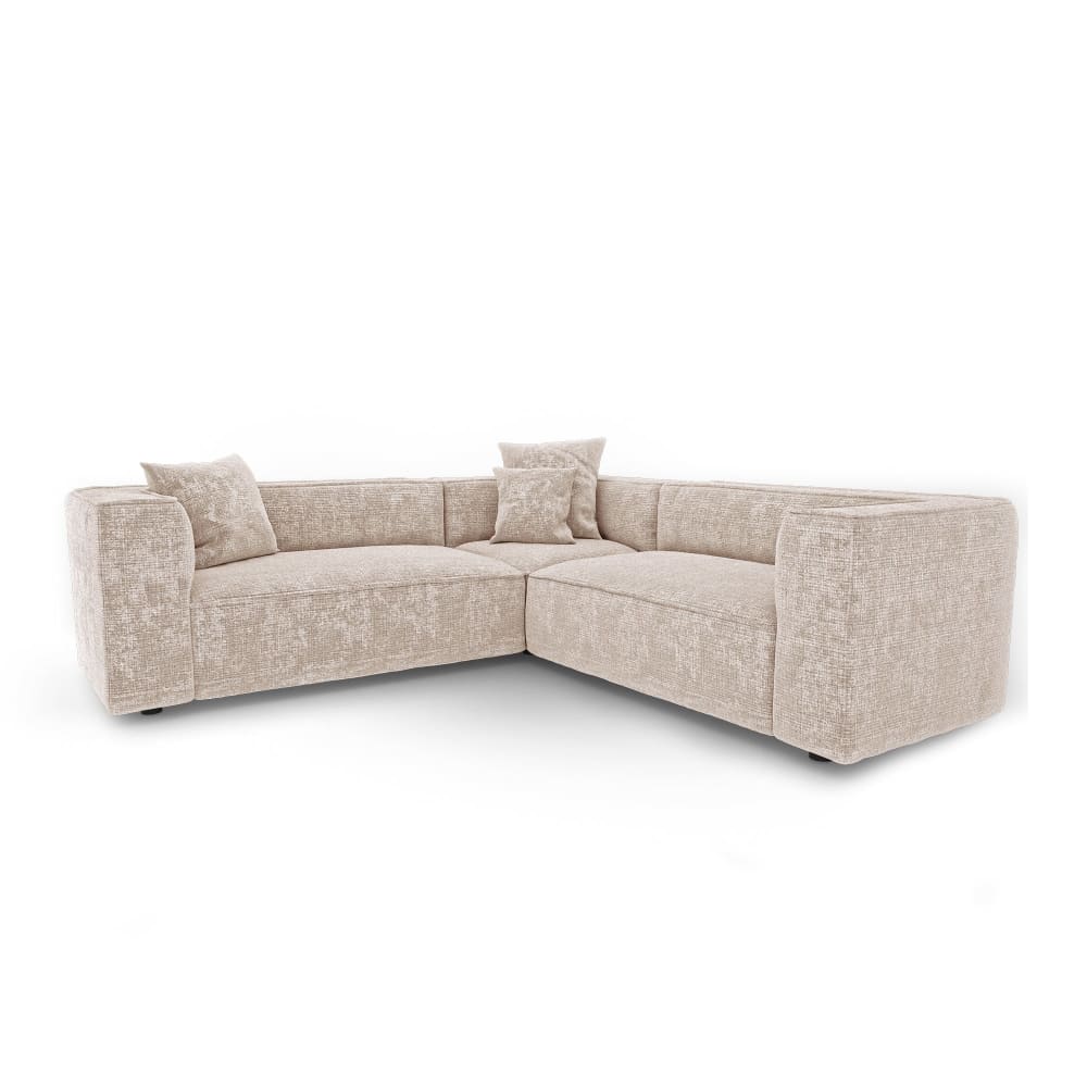 Canapé d'angle symétrique 5 places en velours gaufré crème