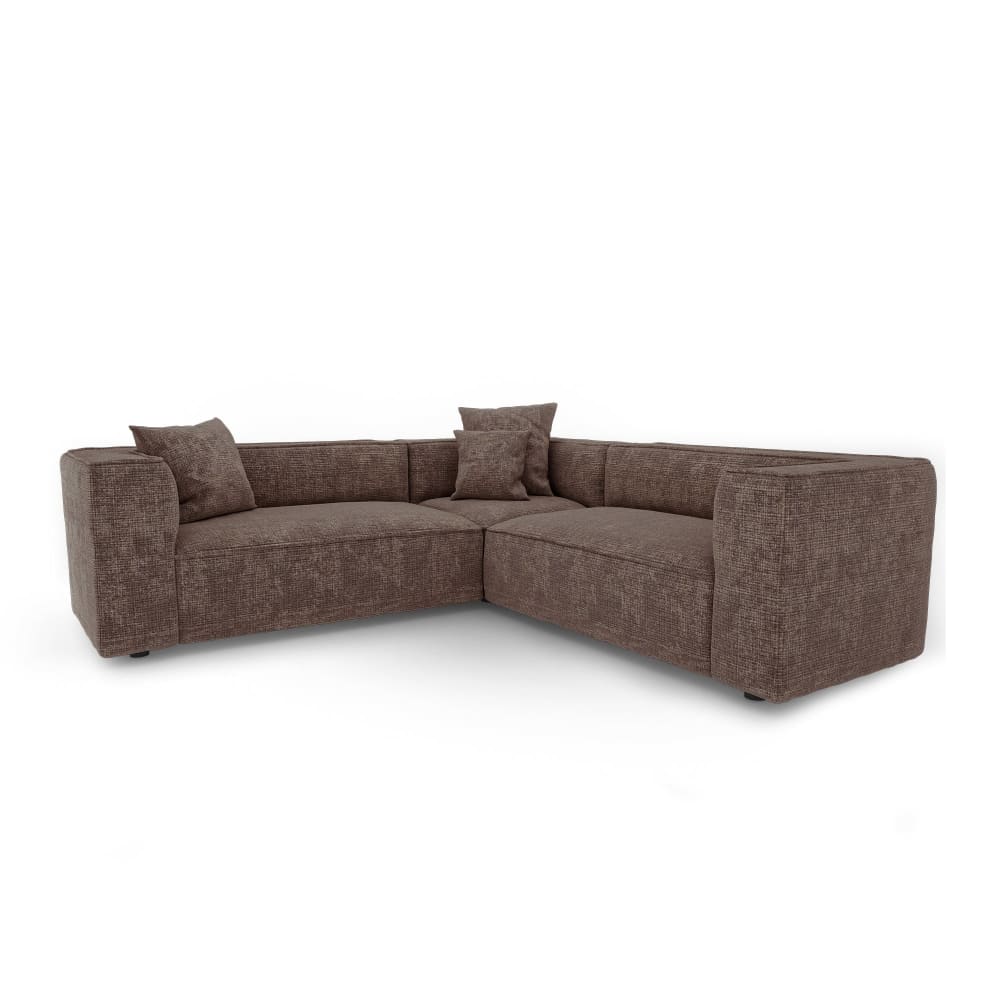 Canapé d'angle symétrique 5 places en velours gaufré taupe