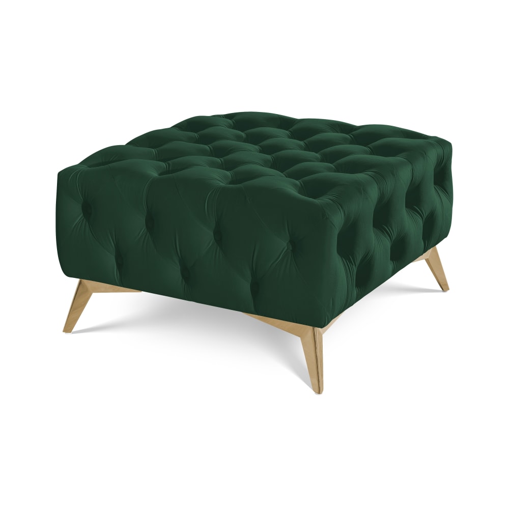 S-Style Chesterfield Fußhocker aus grünem Samt mit goldenen Füßen - Holz