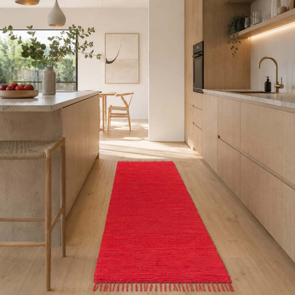 Tapis couloir en coton rouge 90x160 cm — vue 3