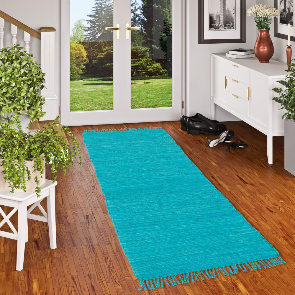 Tapis couloir en coton turquoise 70x140 cm — vue 3