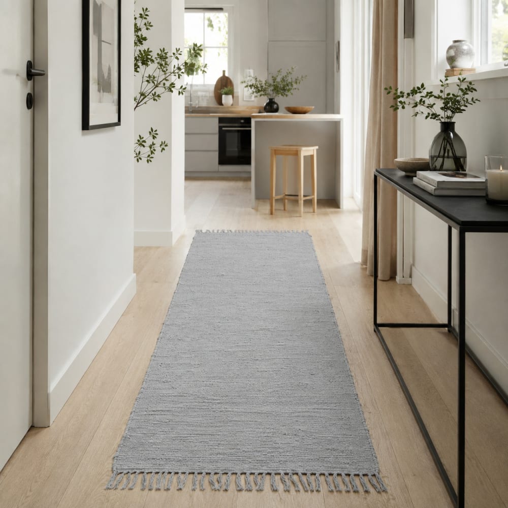 Tapis couloir en coton gris 70x250 cm — vue 3