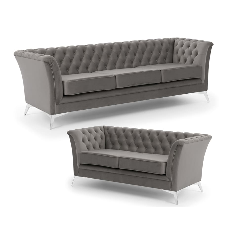 Ensemble de canapé Chesterfield 3+2 en velours gris