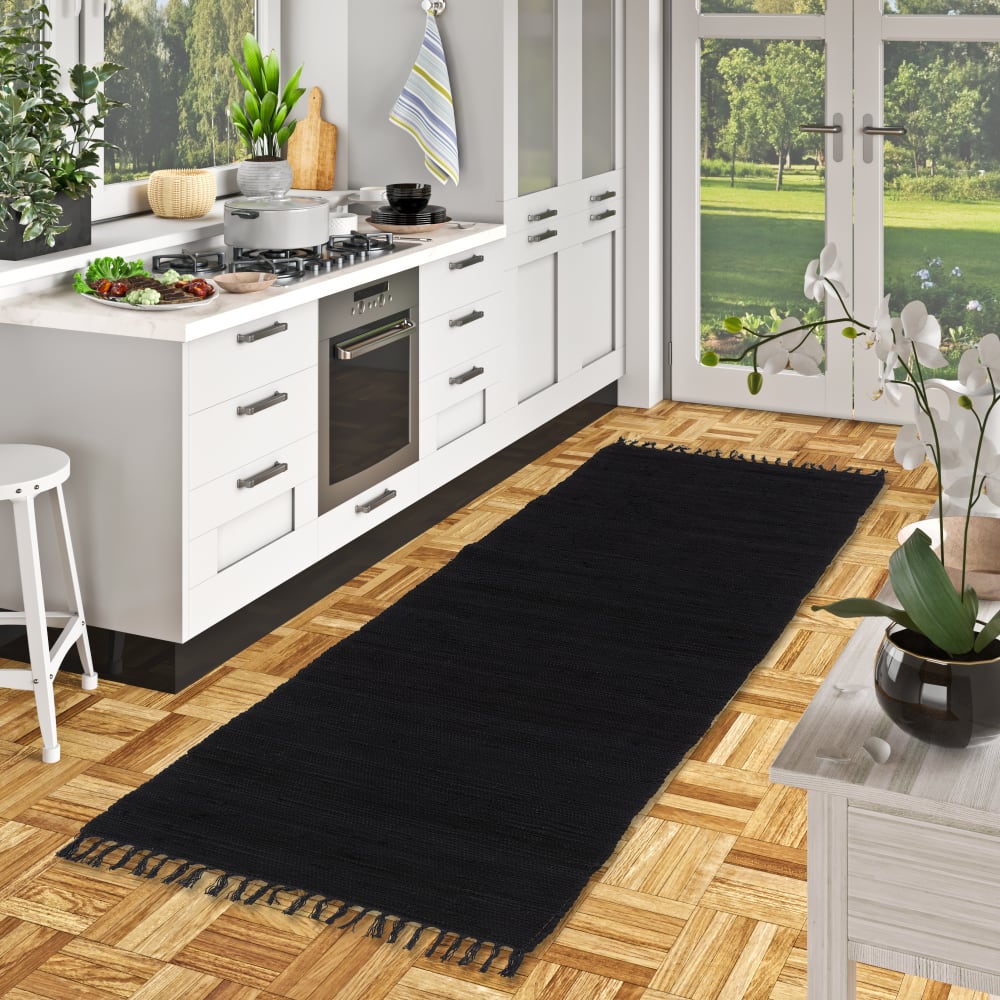Tapis couloir en coton noir 70x250 cm — vue 3