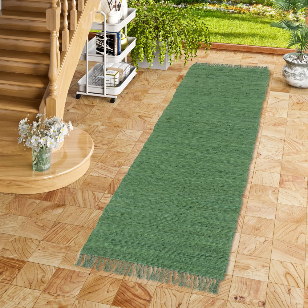 Tapis couloir en coton vert foncé 70x140 cm — vue 3