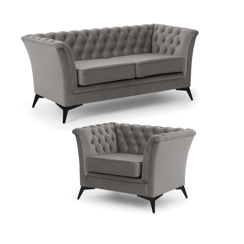 Ensemble de canapés Chesterfield 2+1 en velours gris