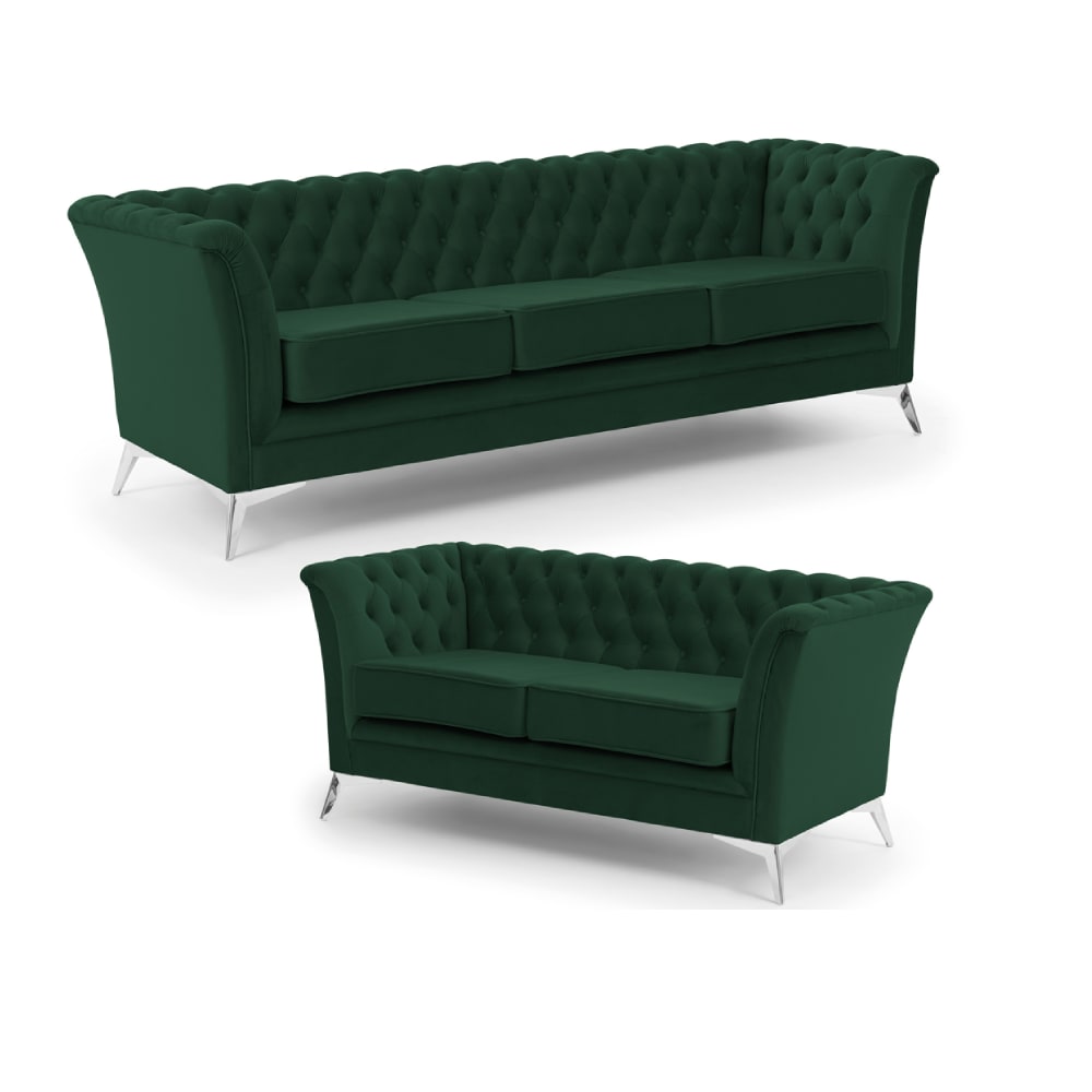 Ensemble de canapé Chesterfield 3+2 en velours vert