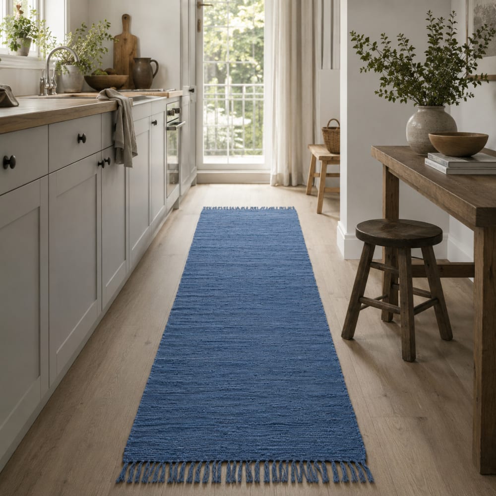 Tapis couloir en coton bleu foncé 60x120 cm — vue 3