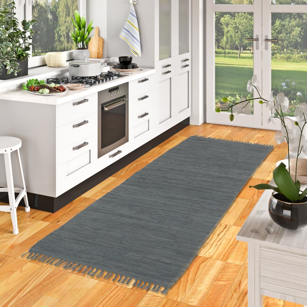 Tapis couloir en coton anthracite 70x250 cm — vue 3