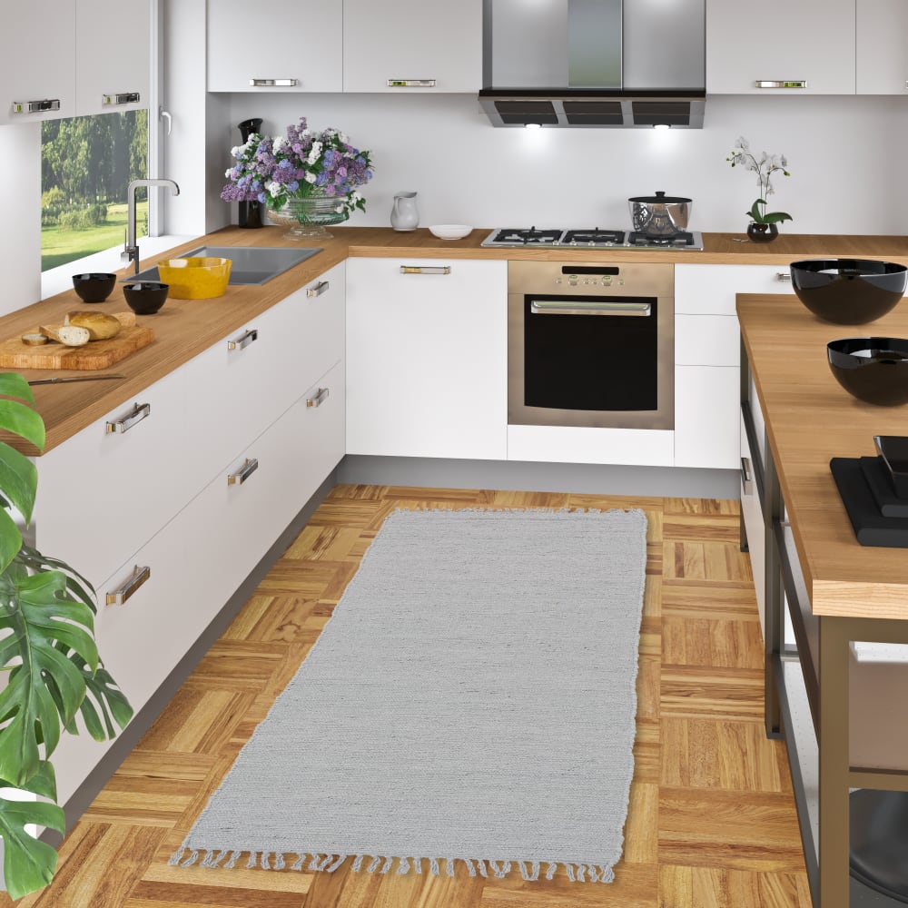 Tapis couloir en coton gris 60x120 cm — vue 3