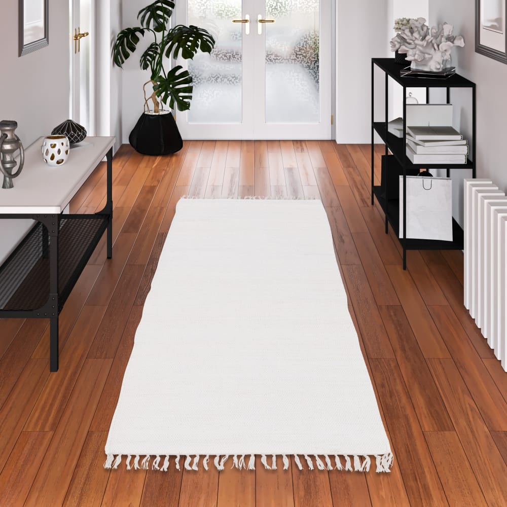 Tapis couloir en coton blanc 70x250 cm — vue 3