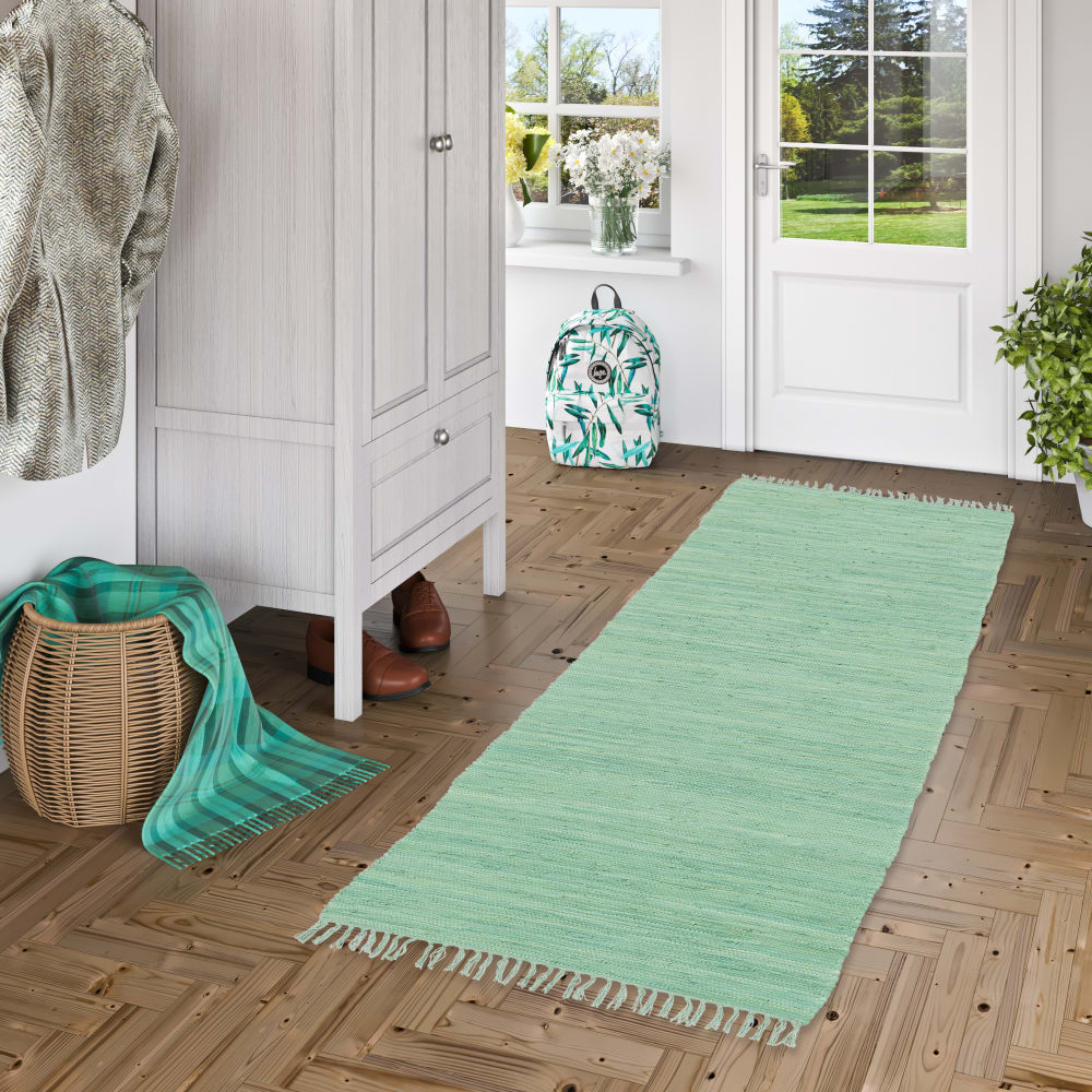 Tapis couloir en coton vert d’eau 90x160 cm — vue 3
