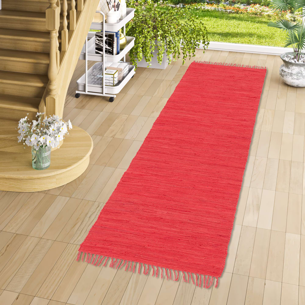 Tapis couloir en coton rouge 70x250 cm — vue 3