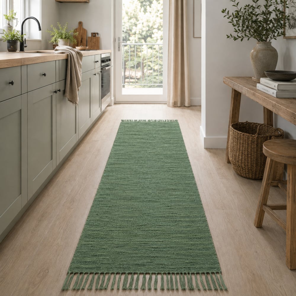 Tapis couloir en coton vert foncé 90x160 cm — vue 3