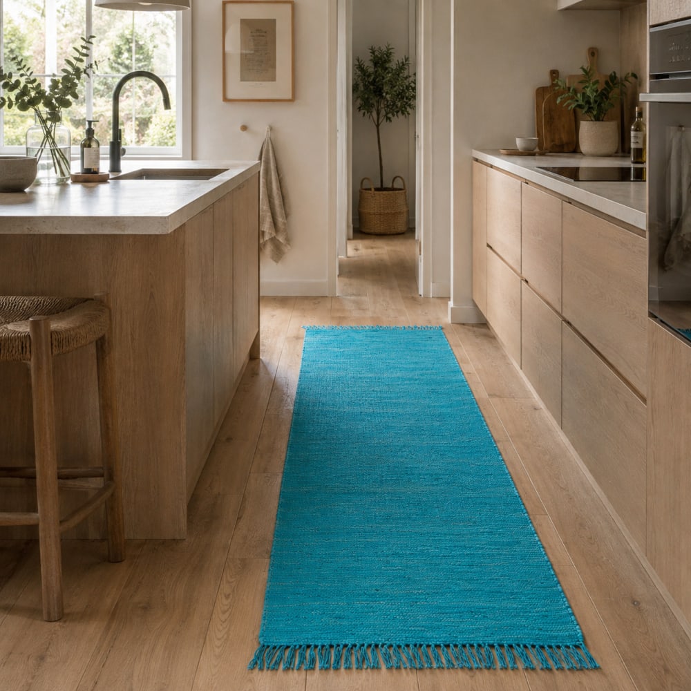 Tapis couloir en coton turquoise 60x120 cm — vue 3