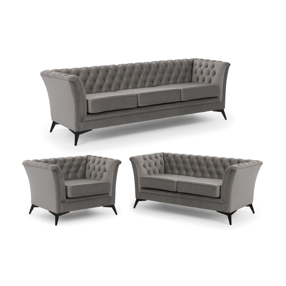 Ensemble de canapés Chesterfield 3+2+1 en velours gris