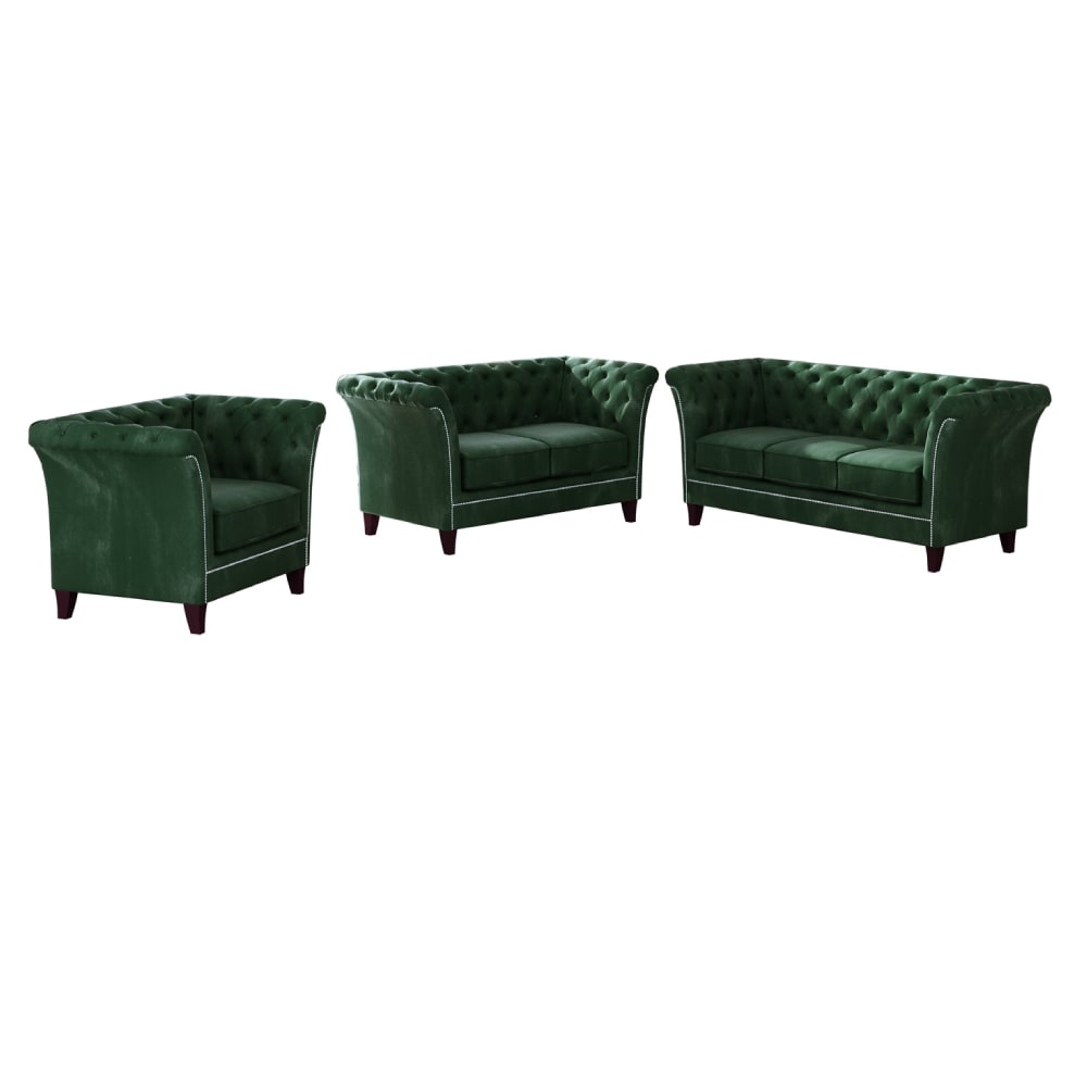 Ensemble Chesterfield - vert pieds bois