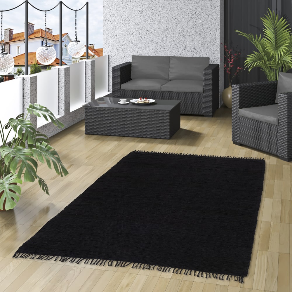 Tapis en coton uni noir 70x140 cm — vue 3