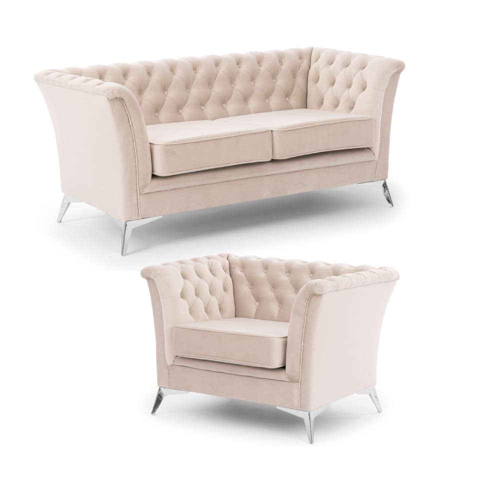Ensemble de canapés Chesterfield 2+1 en velours beige