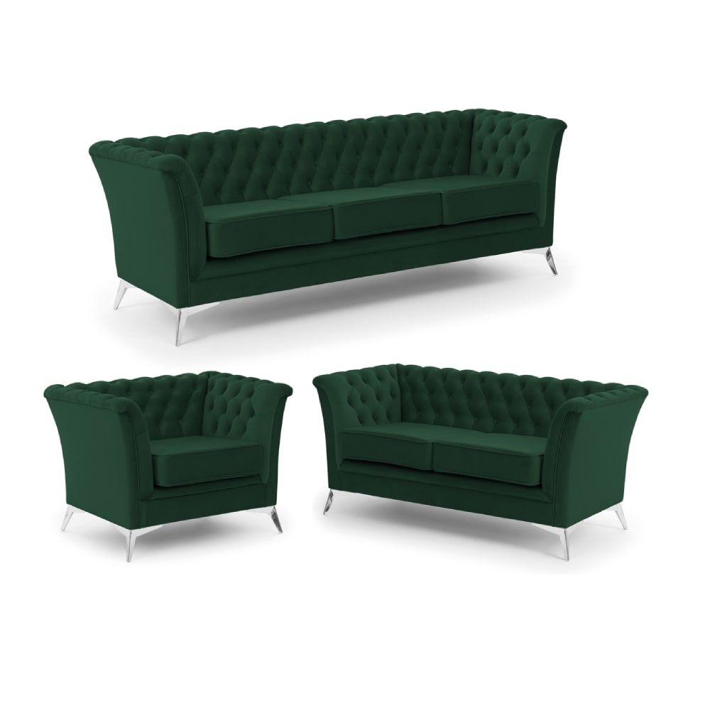 Ensemble de canapés Chesterfield 3+2+1 en velours vert