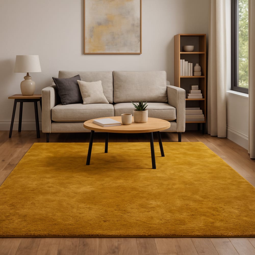 Tapis en fausse fourrure uni jaune curry 80x150 cm — vue 3