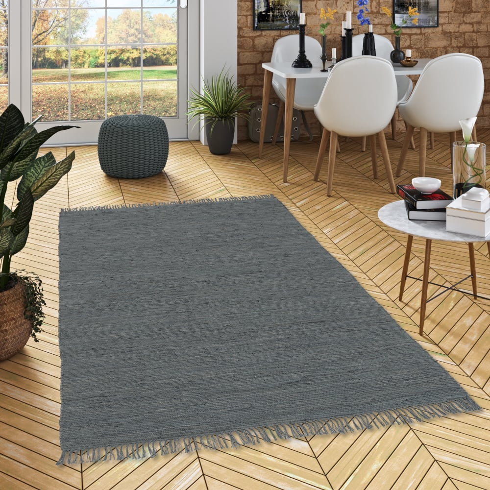 Tapis en coton uni anthracite 70x250 cm — vue 3