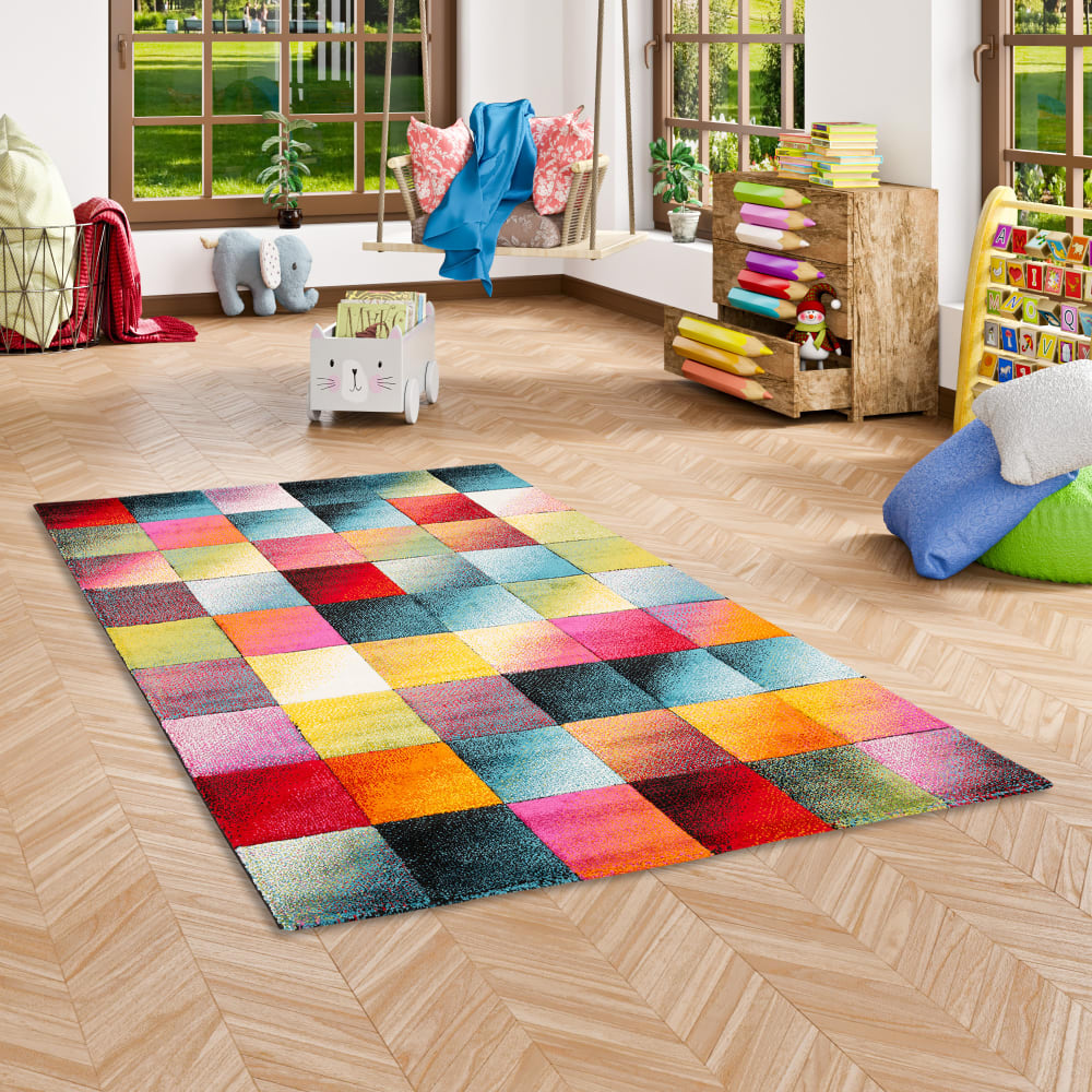 Tapis design à carreaux multicolore 120x170 cm — vue 4