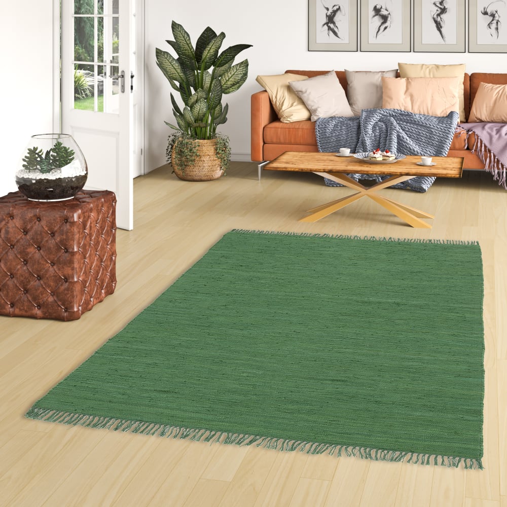 Tapis en coton uni vert foncé 120x180 cm — vue 3