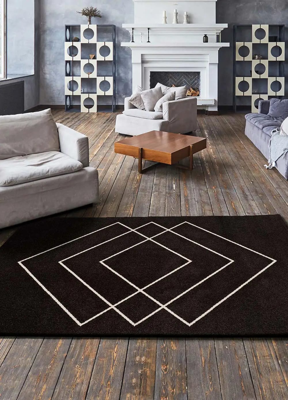 Tapis géométrique noir 160x230 cm — vue 3