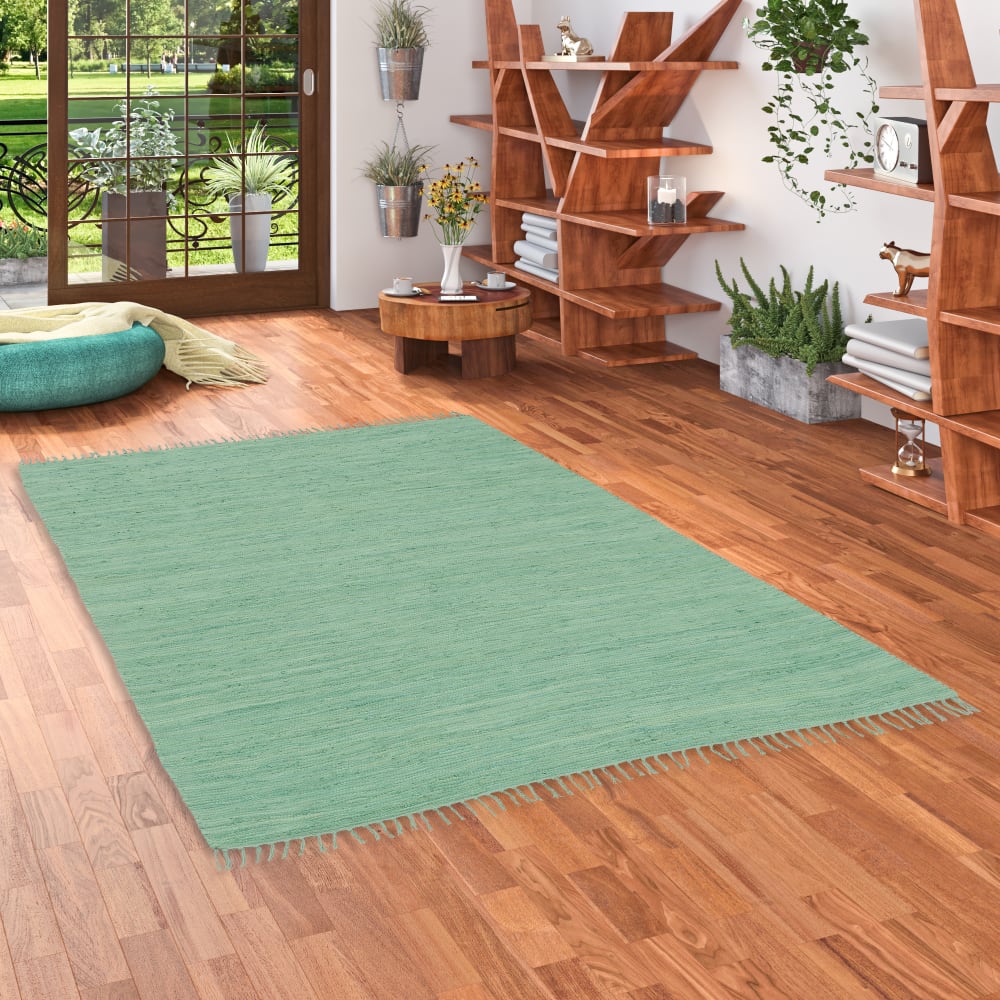 Tapis en coton uni vert d’eau 90x160 cm — vue 3