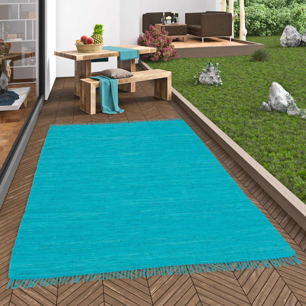 Tapis en coton uni turquoise 60x120 cm — vue 3