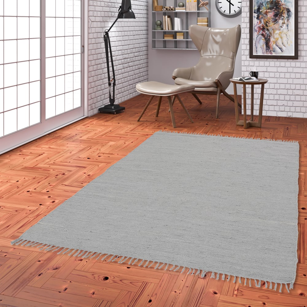 Tapis en coton uni gris 70x250 cm — vue 3