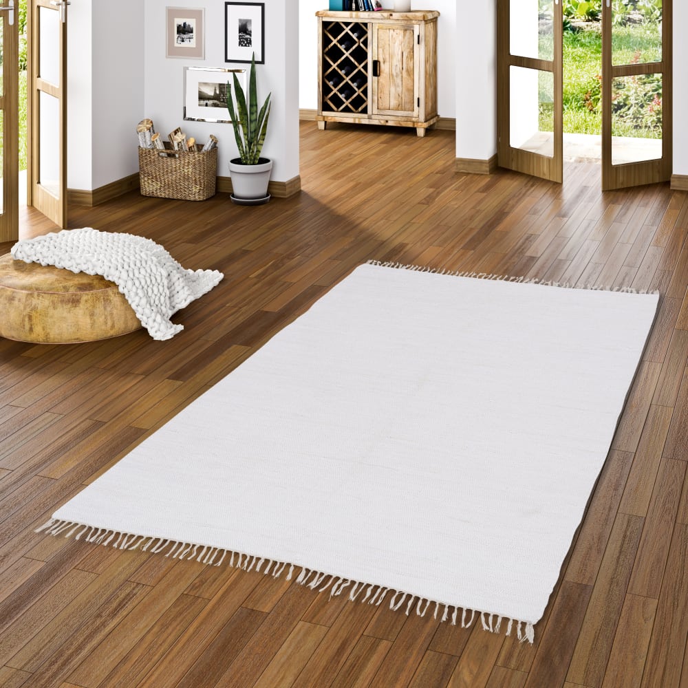 Tapis en coton uni blanc 70x140 cm — vue 3