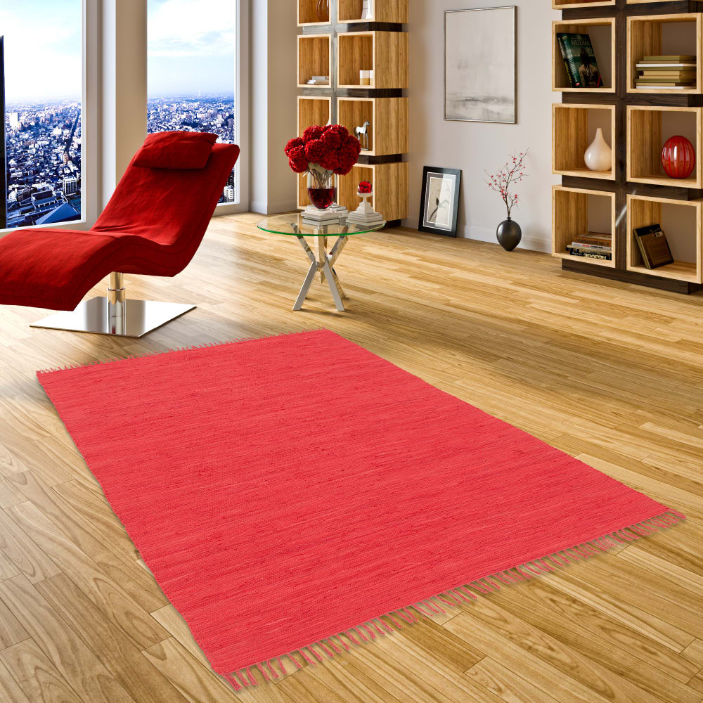 Tapis en coton uni rouge 60x120 cm — vue 3