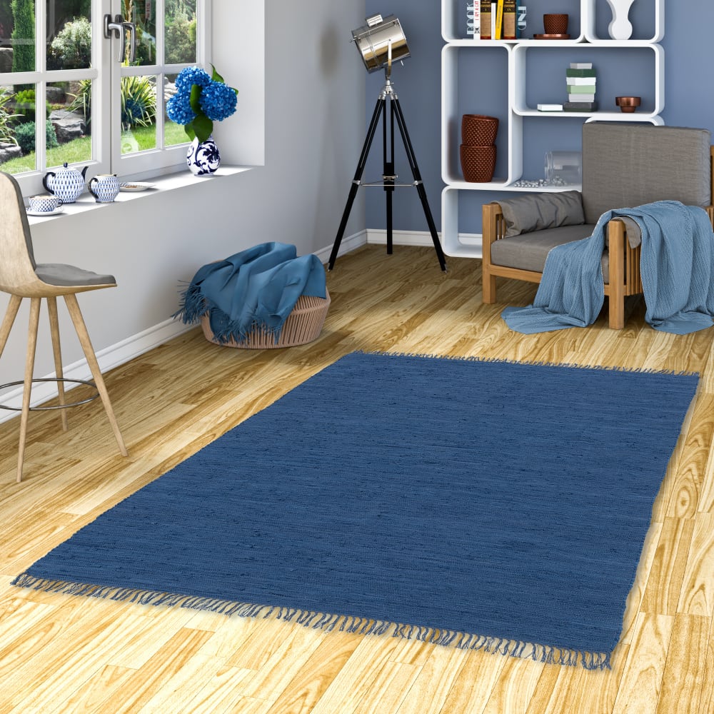 Tapis en coton uni bleu foncé 70x250 cm — vue 3