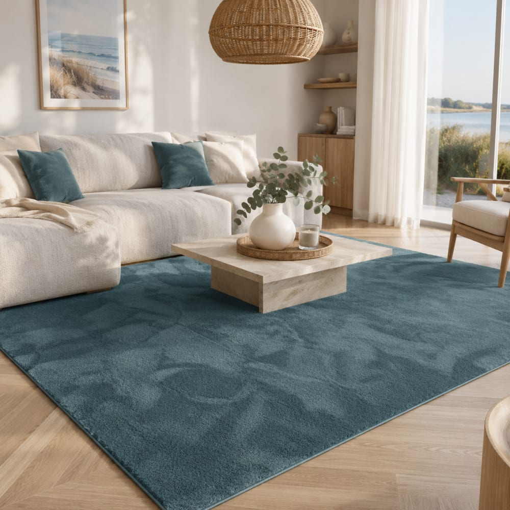 Tapis en fausse fourrure uni gris bleu 80x150 cm — vue 3