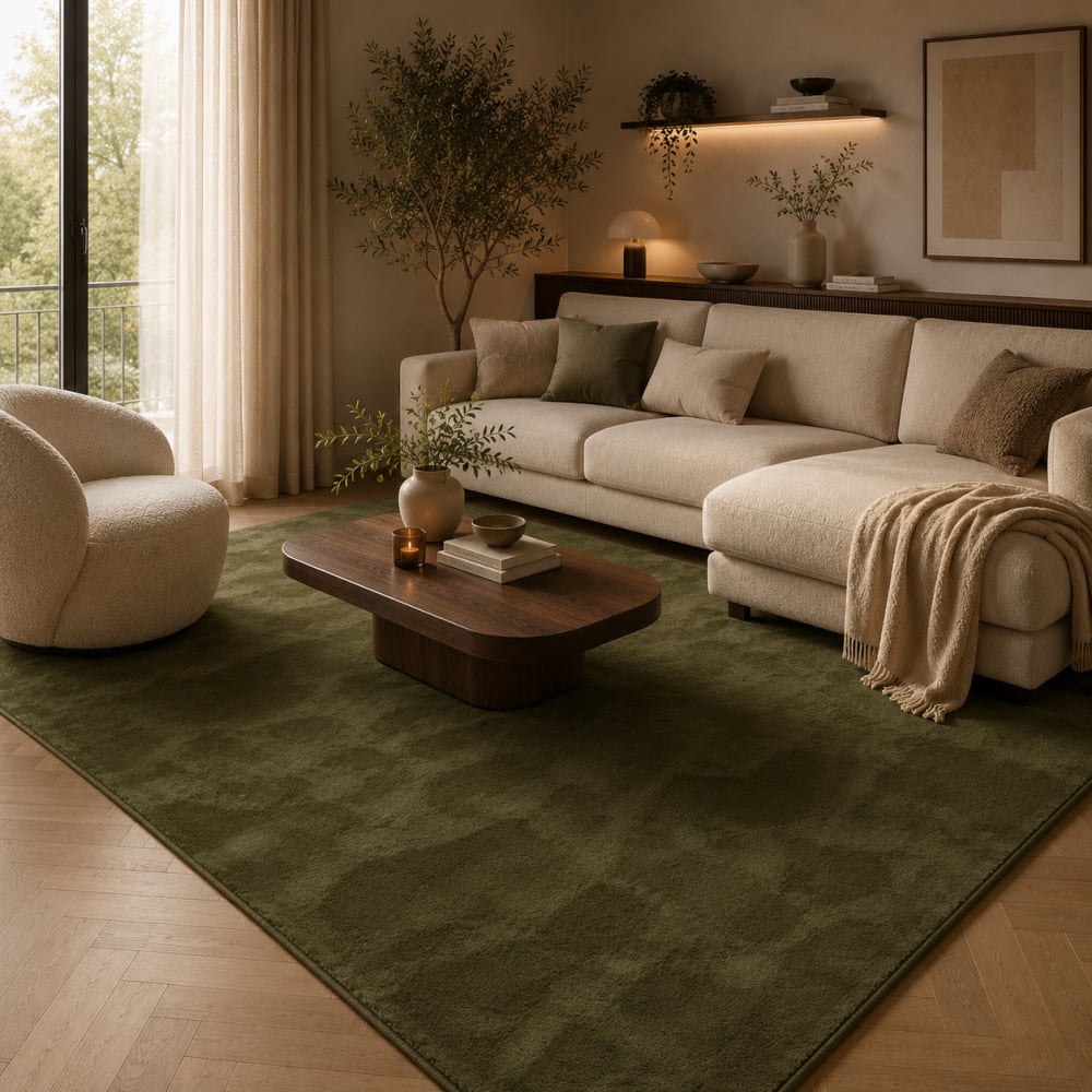 Tapis en fausse fourrure uni vert sapin 120x170 cm — vue 3