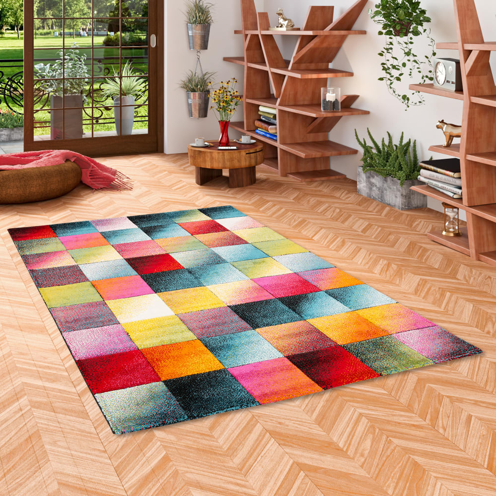 Tapis design à carreaux multicolore 140x200 cm