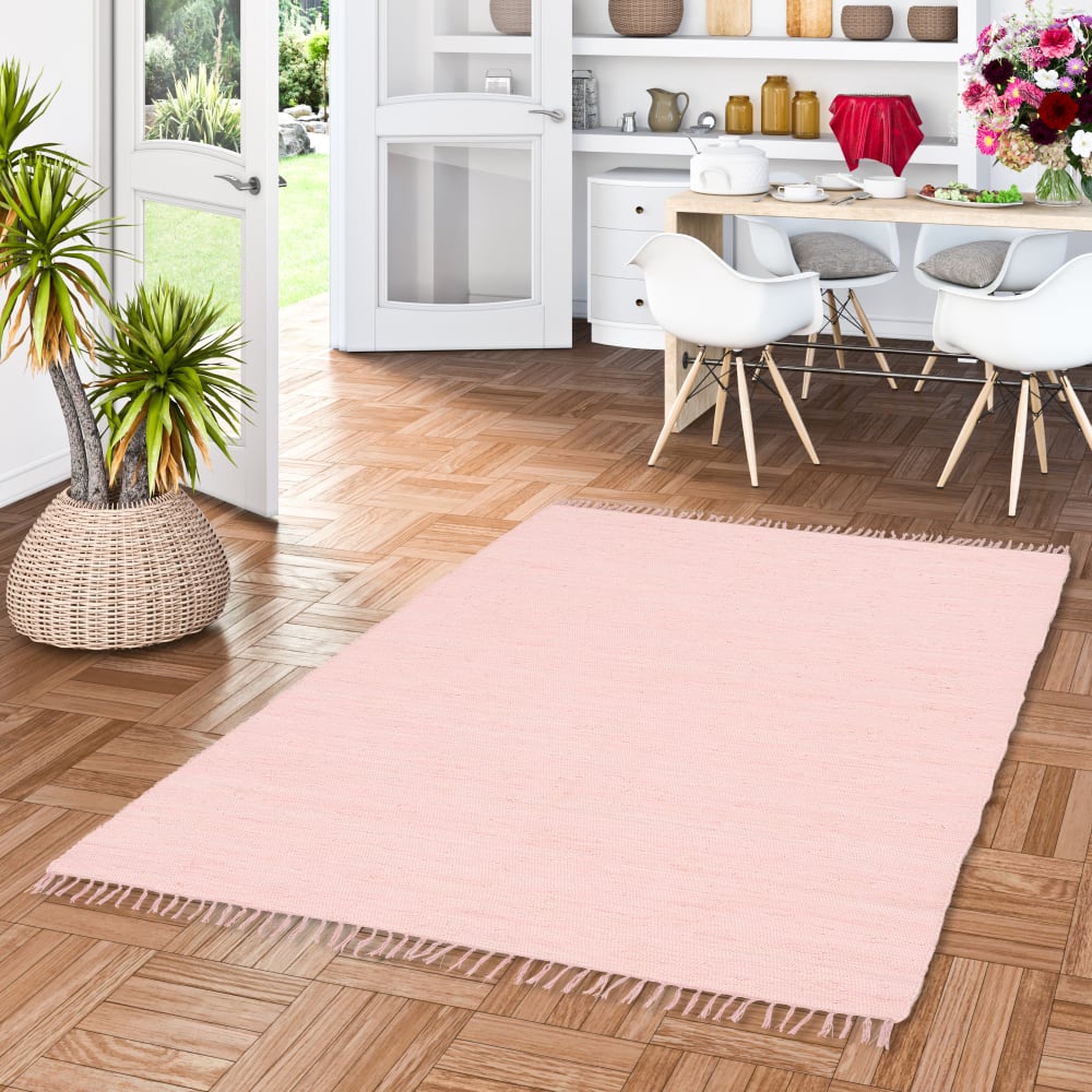 Tapis en coton uni rose 70x140 cm — vue 3