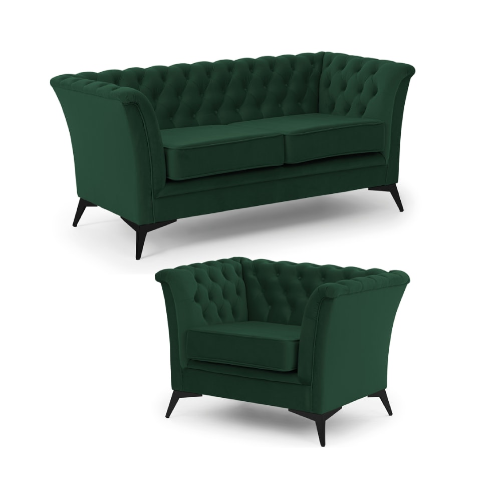 Ensemble de canapés Chesterfield 2+1 en velours vert