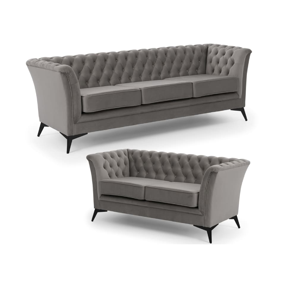 Ensemble de canapé Chesterfield 3+2 en velours gris